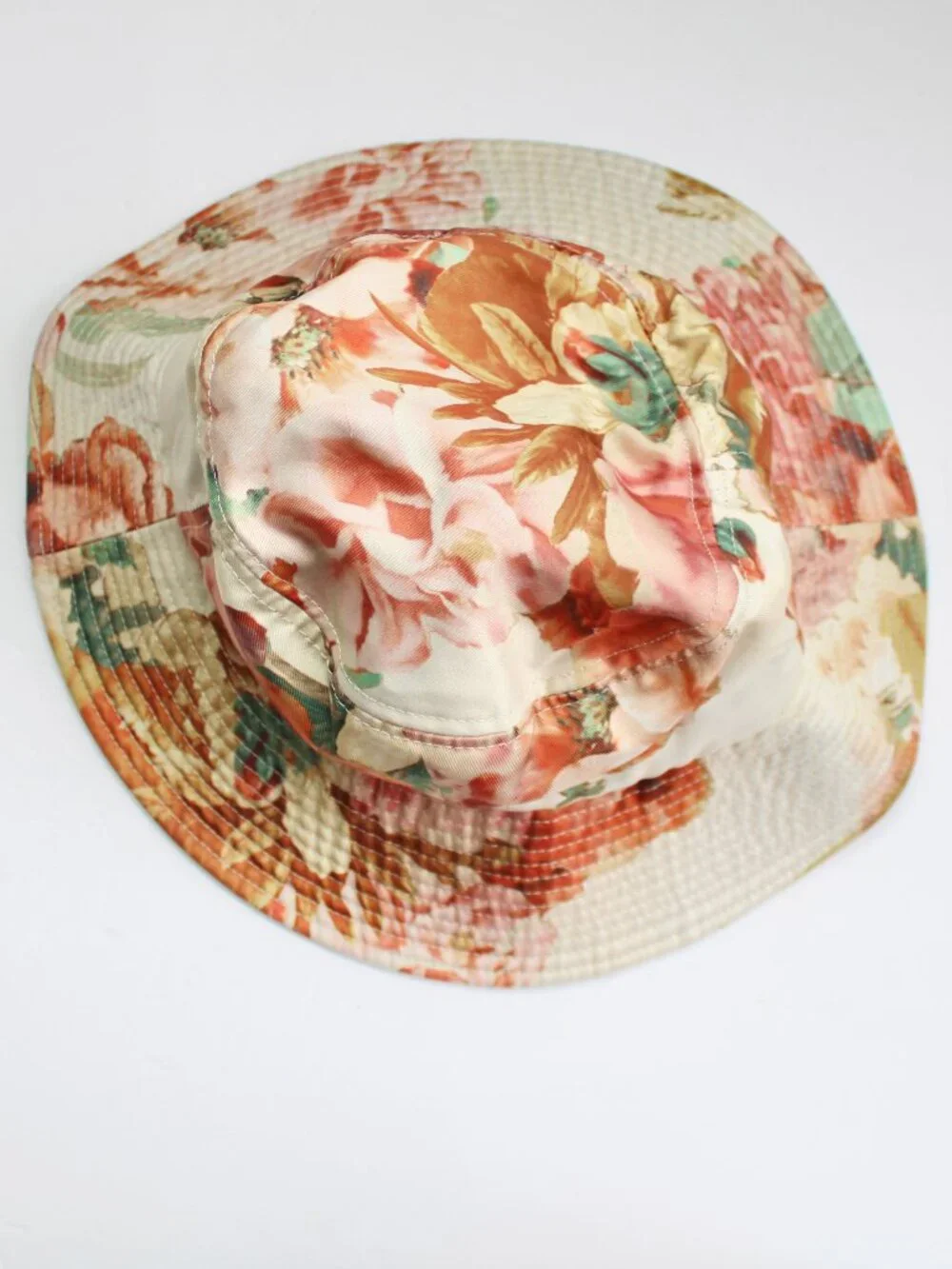 Wyeth x Antrhopologie Lani Floral Bucket Hat with Ties Cream Pink Orange